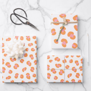 Trendy Orange Pink Leopard Print Gift Wrapping Paper Sheets