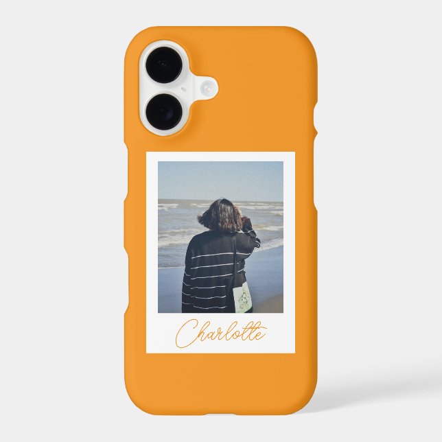 Trendy Orange Polaroid Style Custom Name  iPhone Case (Back)