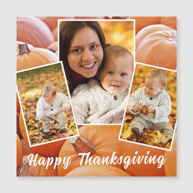 Trendy Orange Pumpkin Happy Thanksgiving Magnetic (Front)