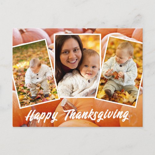 Trendy Orange Red Family Photo Thanksgiving Postcard
