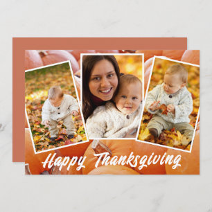 Trendy Orange Red Family Photos Thanksgiving Card