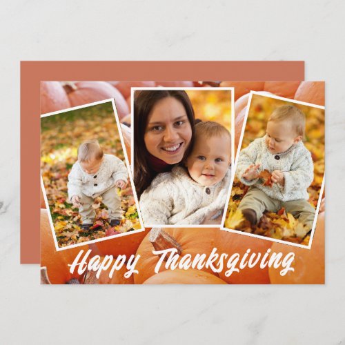 Trendy Orange Red Family Photos  Thanksgiving Card