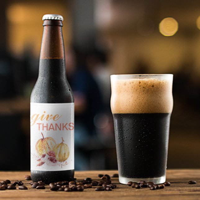 Trendy Orange & Red Give Thanks & Pumpkin Beer Bottle Label (Creator Uploaded)