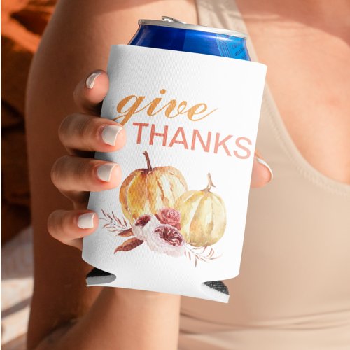 Trendy Orange  Red Give Thanks  Pumpkin Can Cooler