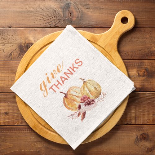 Trendy Orange  Red Give Thanks  Pumpkin Cloth Napkin