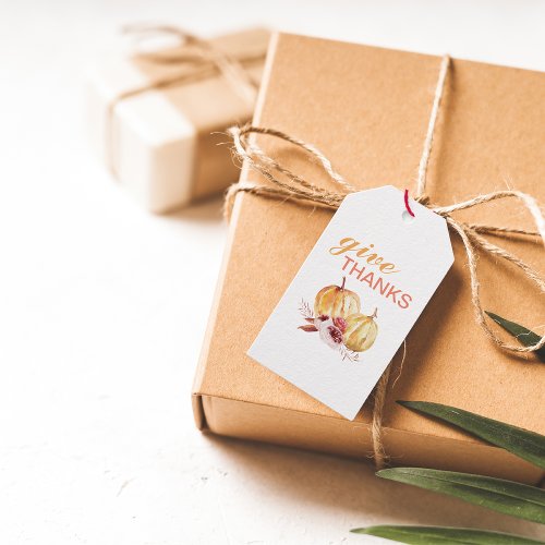 Trendy Orange  Red Give Thanks  Pumpkin Gift Tags