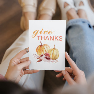 Trendy Orange & Red Give Thanks & Pumpkin Holiday Card