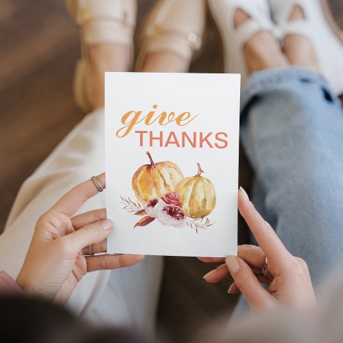 Trendy Orange  Red Give Thanks  Pumpkin Holiday Card