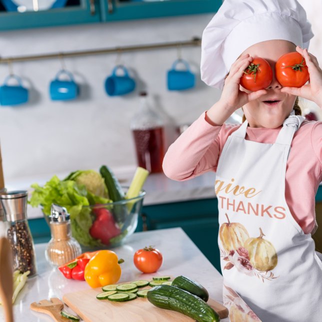 Trendy Orange & Red Give Thanks & Pumpkin Kids' Apron (Creator Uploaded)