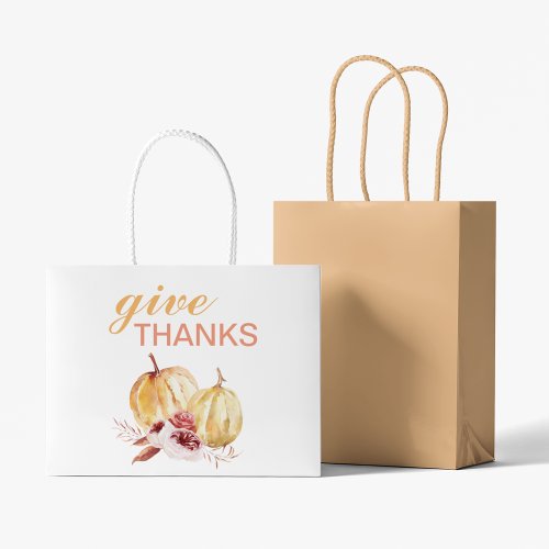 Trendy Orange  Red Give Thanks  Pumpkin Large Gift Bag