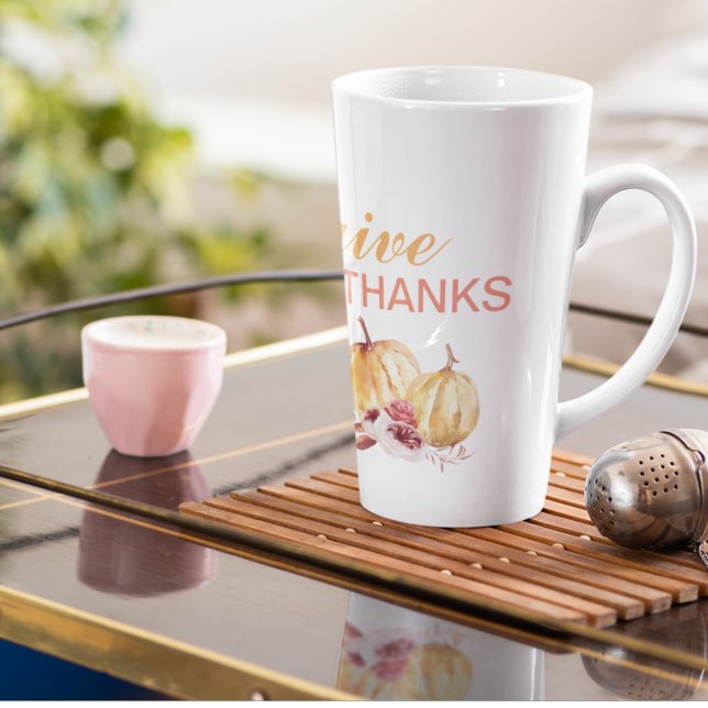 Trendy Orange & Red Give Thanks & Pumpkin Latte Mug (Creator Uploaded)