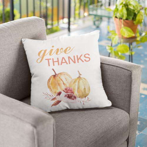 Trendy Orange  Red Give Thanks  Pumpkin Outdoor Pillow