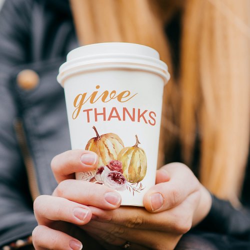 Trendy Orange  Red Give Thanks  Pumpkin Paper Cups
