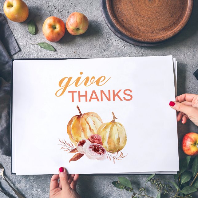 Trendy Orange & Red Give Thanks & Pumpkin Placemat (Creator Uploaded)