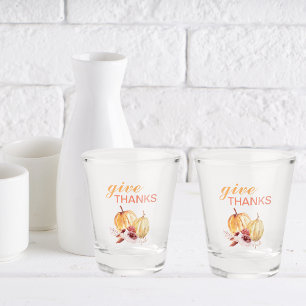 Trendy Orange & Red Give Thanks & Pumpkin Shot Glass