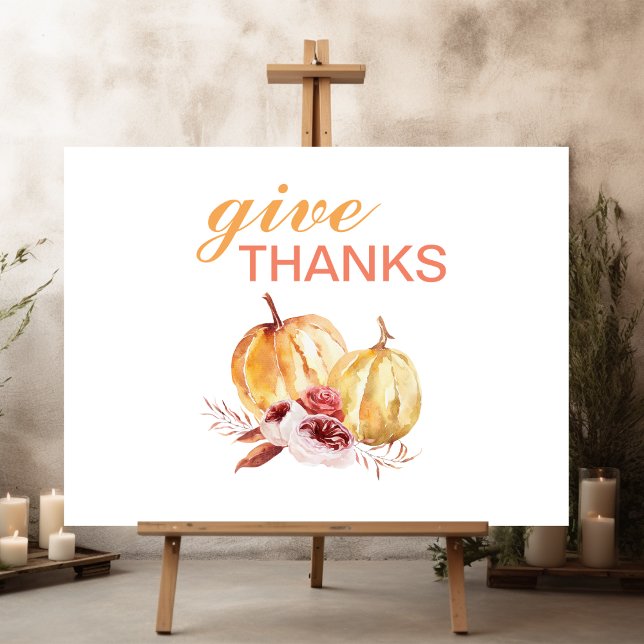 Trendy Orange & Red Give Thanks & Pumpkin Sign (Creator Uploaded)