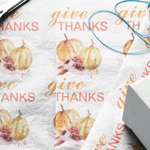 Trendy Orange  Red Give Thanks  Pumpkin Wrapping Paper