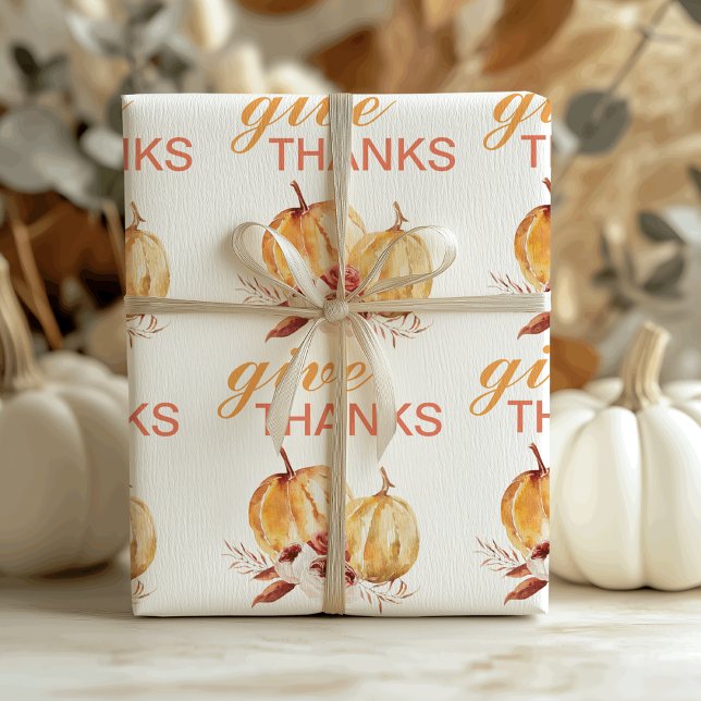 Trendy Orange & Red Give Thanks & Pumpkin Wrapping Paper Sheets (Creator Uploaded)