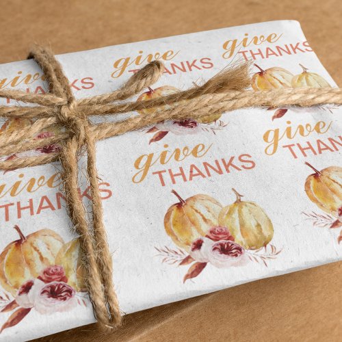 Trendy Orange  Red Give Thanks  Pumpkin Wrapping Paper Sheets