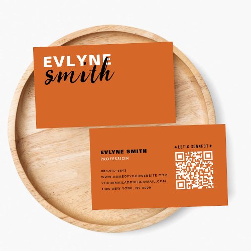 Trendy Orange squash QR Code Casual Script  Business Card