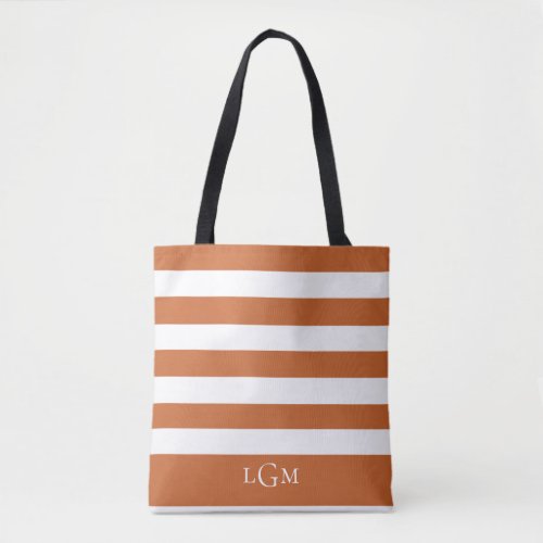 Trendy Orange Stripe Pattern Monogram Tote Bag