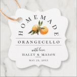 Trendy Orangecello Liqueur Wedding Favor Tags<br><div class="desc">Rustic watercolor oranges and leaves,  personalized orangecello wedding favor tags. Font styles and colors can be customized. Perfect for weddings,  showers,  and birthdays. Back of tag features matching orange citrus pattern.</div>