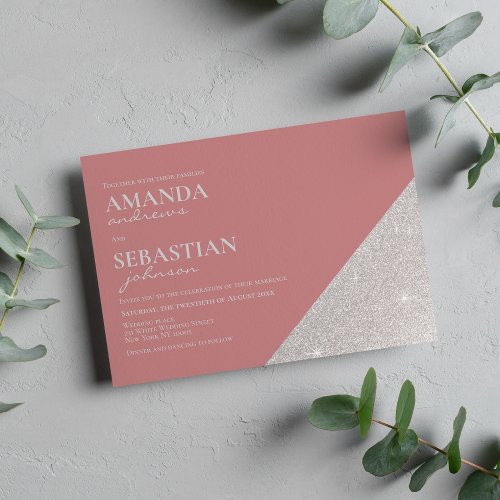 Trendy oriental pink silver glitter modern wedding invitation