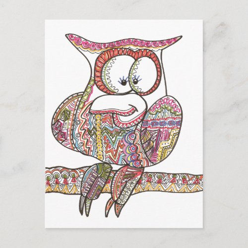 Trendy Owl _ Abstract Art Ink Drawing Postcard