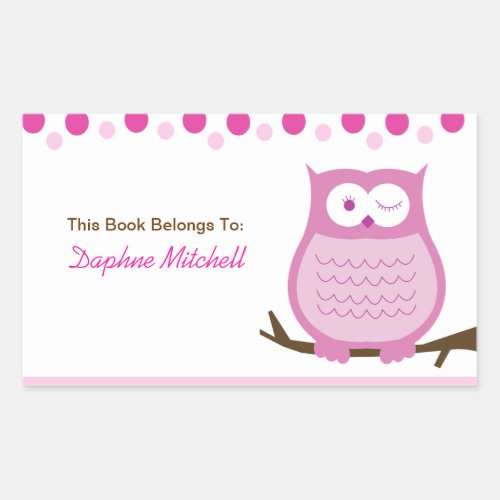 Trendy Owl Pink Custom Book Plate Sticker