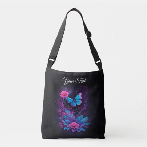 trendy painted watercolor blue floral Butterflies Crossbody Bag