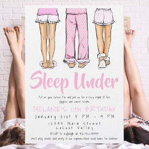 Trendy Pajama Sleep Under Girls Tween PJ Party Invitation