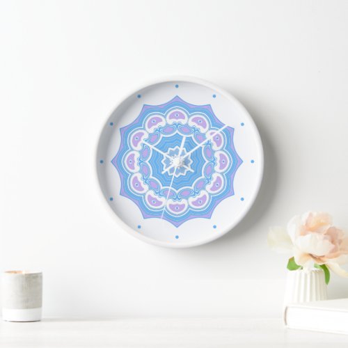 Trendy Pale Blue and Lavender Abstract Mandala Clock