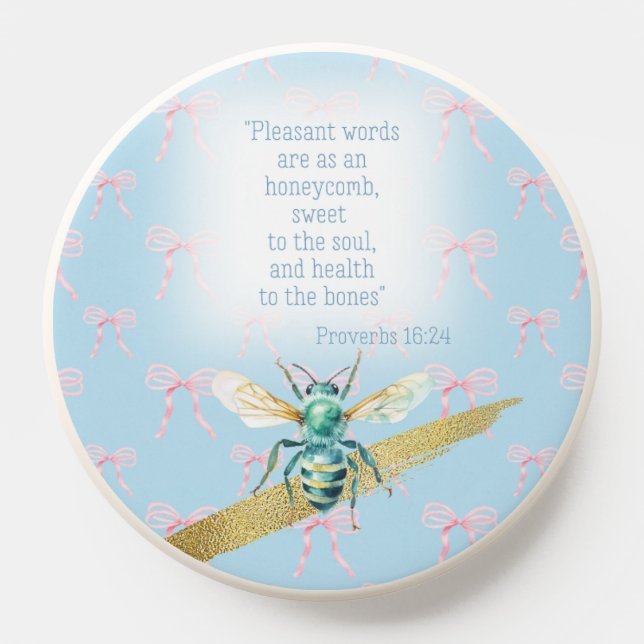 Trendy Pale Blue Coquette Bow Bible Turquoise Bee PopSocket (Popsocket)