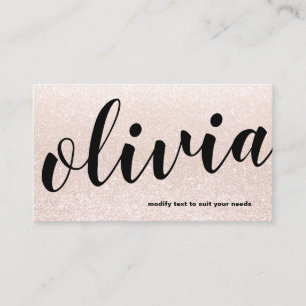 Trendy Pale Pink Glitter Script Calligraphy Salon Business Card