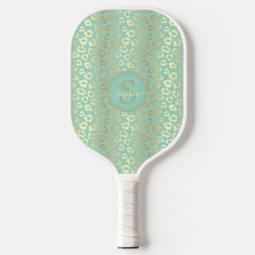 Trendy Pale Robin Egg Blue Leopard Print Girls Pickleball Paddle