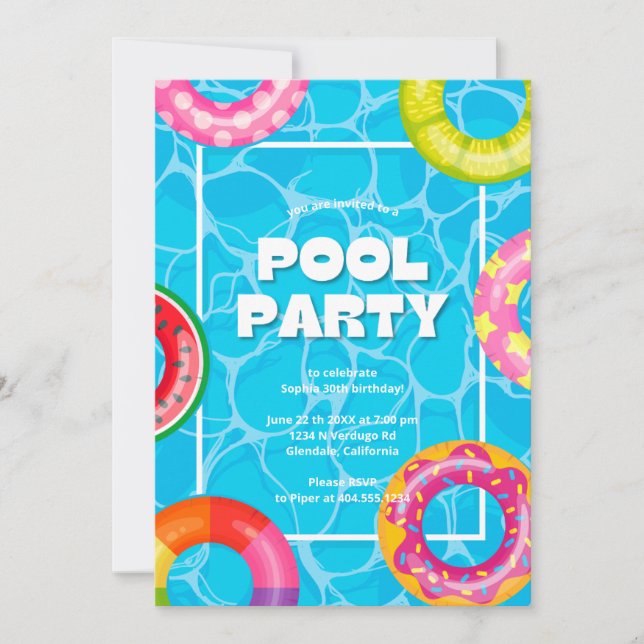 Trendy Palm Springs Pool Party Birthday  Invitation (Front)