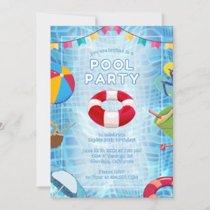 Trendy Palm Springs Pool Party Birthday Invitation