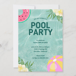 Trendy Palm Springs Pool Party Birthday  Invitation