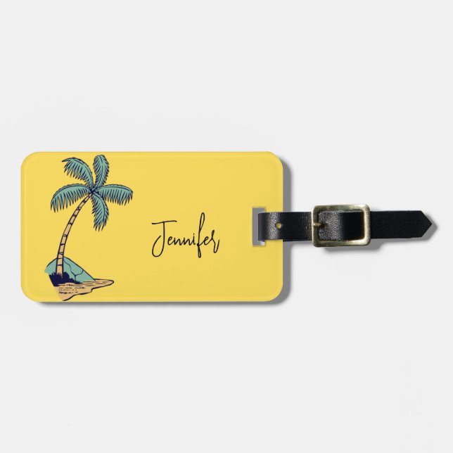 Trendy Palm Tree Vacation Luggage Tag (Front Horizontal)