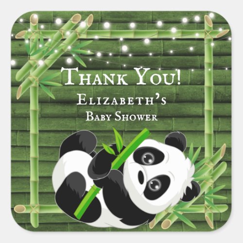 Trendy Panda Bear Bamboo Baby Shower Thank You Square Sticker