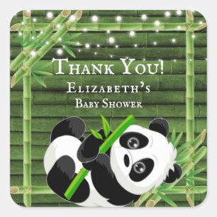 Trendy Panda Bear Bamboo Baby Shower Thank You Square Sticker