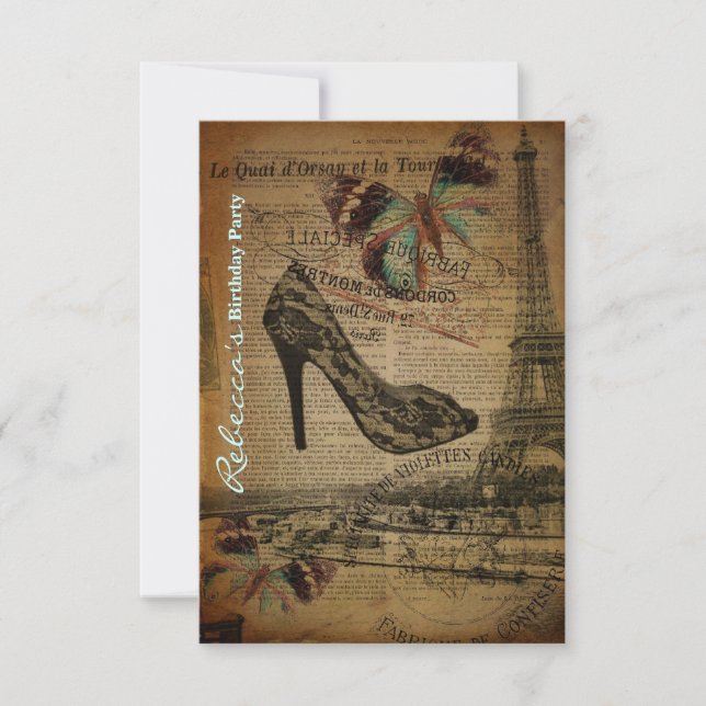 trendy parisian girly stiletto birthday card (Front)