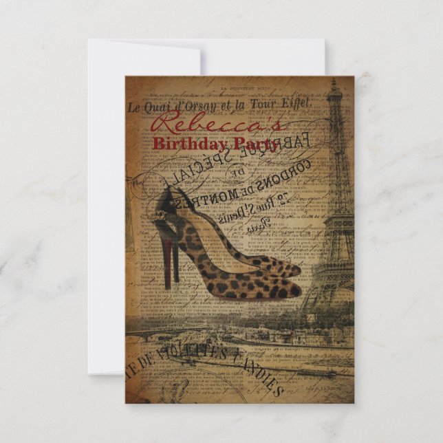 trendy parisian girly stiletto birthday card (Front)