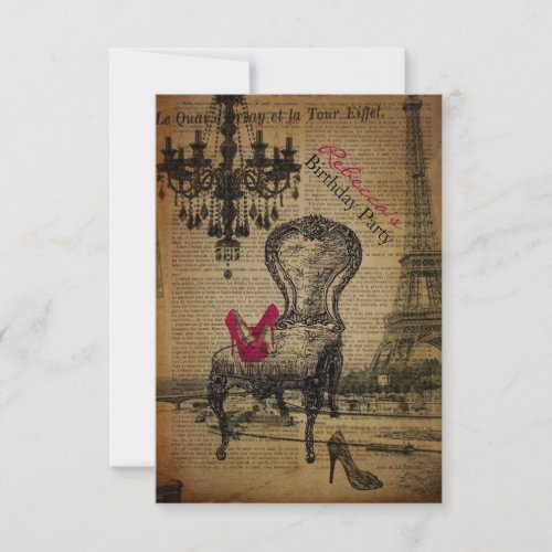 elegant paris french  vintage birthday party invitations