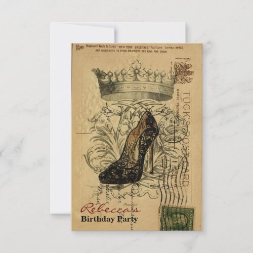 elegant paris stiletto vintage birthday party personalized announcement