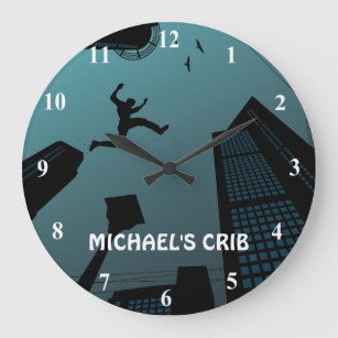Trendy PARKOUR Roof Jumping Building Teen Graphics Large Clock