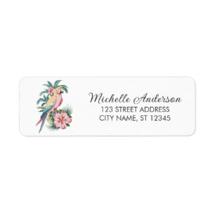 Trendy Parrot and Hibisc Return Address Label