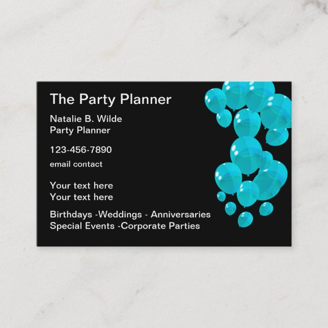 Trendy Party Planner Business Card Design (Front)