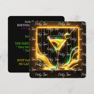 Trendy Party Time Neon Personalized Invitation