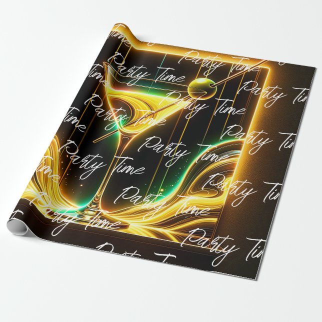 Trendy Party Time Neon Personalized Wrapping Paper (Unrolled)